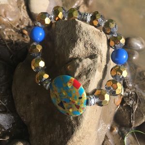Statement Blue & Gold Beaded Bracelet